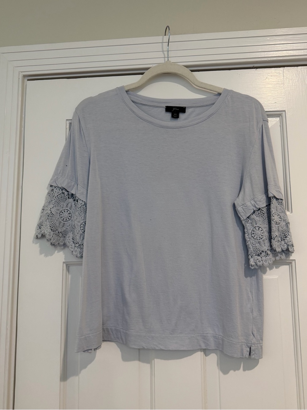 J. Crew Pale Blue Crochet Sleeve Tee